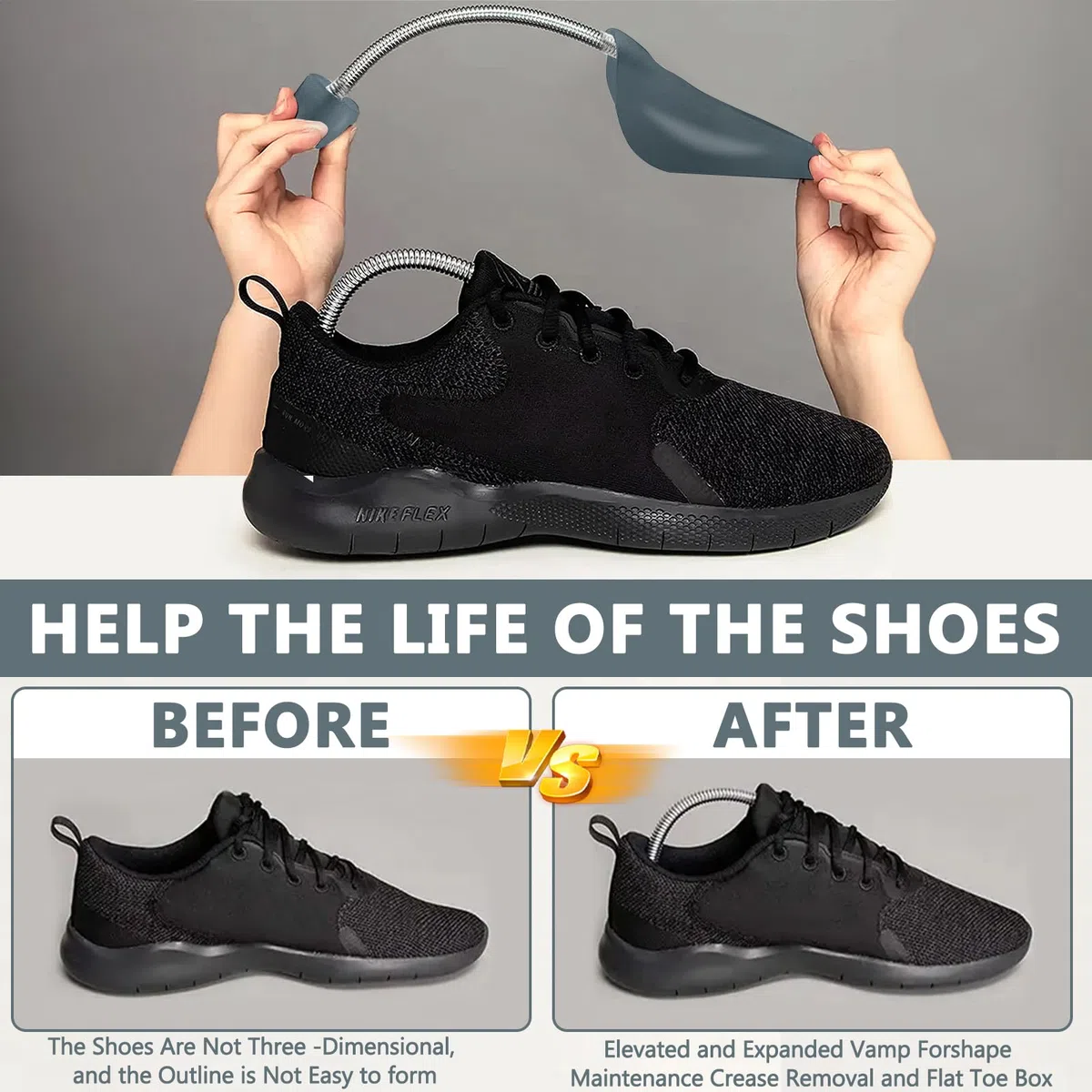 5 Paar Schuhstrecker - Schuhformer aus Kunststoff, Praktische verstellbare Schuhspanner für Herren und Damen mit Metall-Spiralfeder, Grau