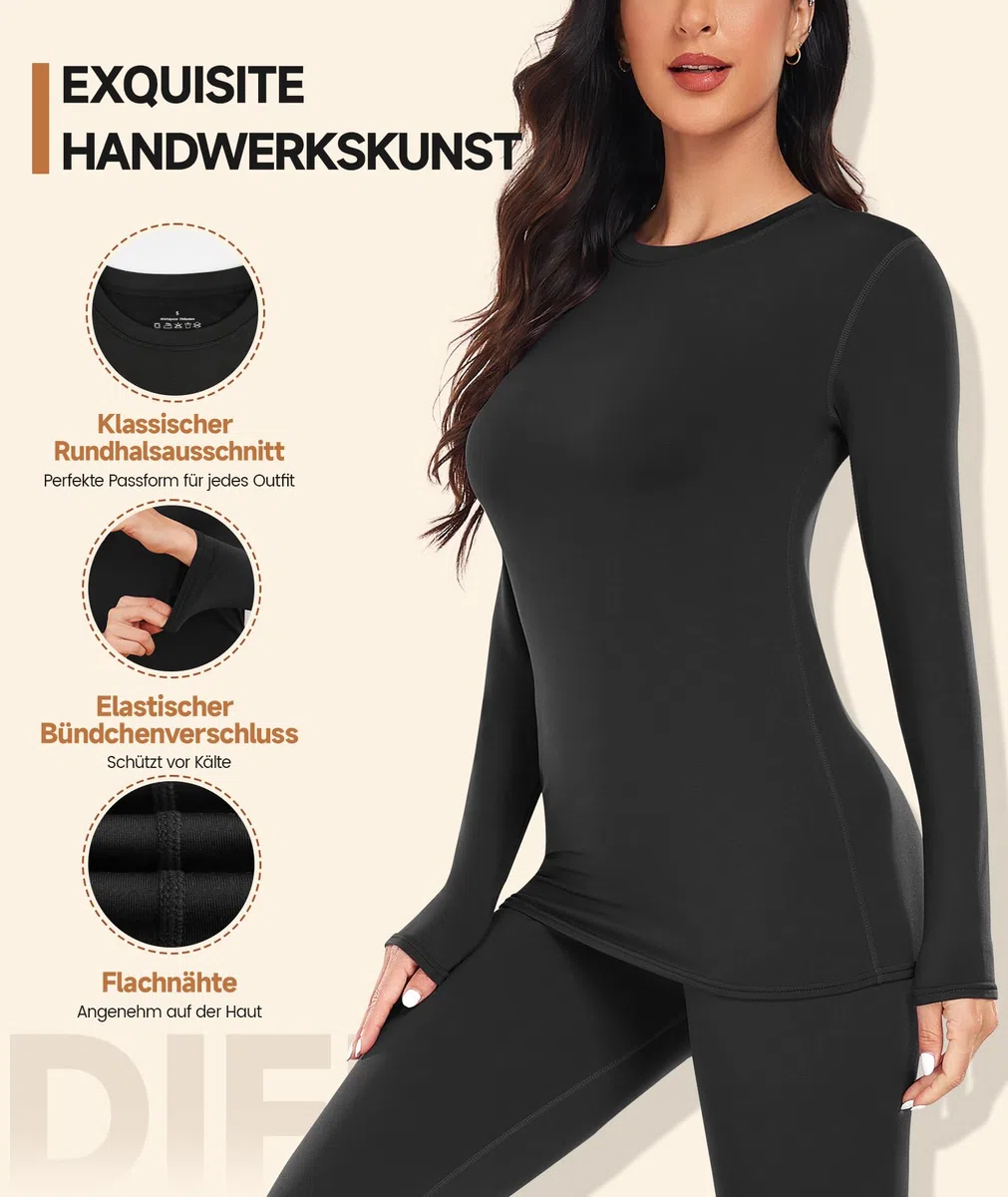 YADIFEN Thermounterwäsche Damen Thermo Oberteil Langarm Thermoshirt Warme Unterwäsche Winter Funktionsshirt Thermal Unterhemd mit Innenfleece