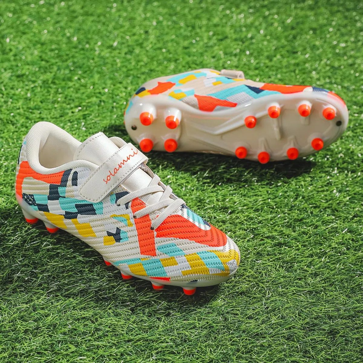 Fußballschuhe Kinder für Jungen & Mädchen Kunstrasen Kickschuhe Klettverschluss Multinocken Fussballschuhe Athletics Trainingsschuhe