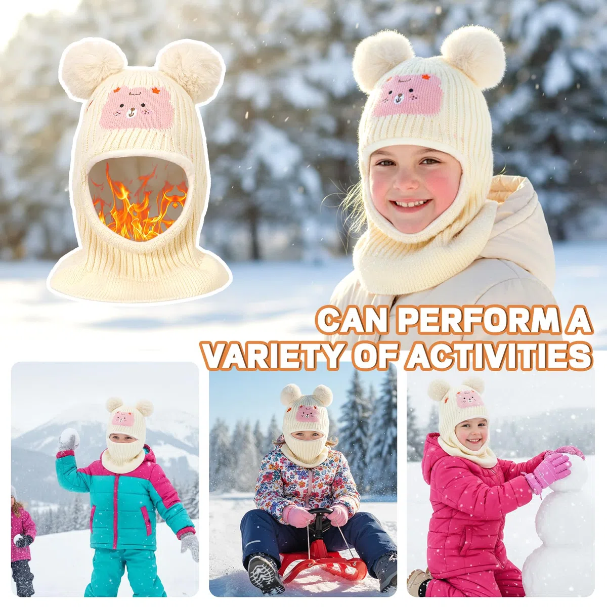Kinder Wintermütze Sturmhaube für 4-8 Jahre, Multifunktions Thermo Winddichte Strickmütze Halswärmer Schal für Mädchen Jungen, Fleece Gefütterte Schlupfmütze Kapuze für Outdoor-Aktivitäten