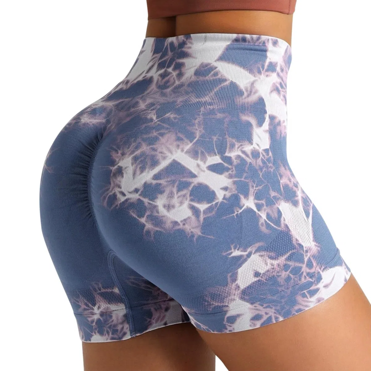 Generisch Damen Sport-Shorts mit hohem Bund und Push-Up-Effekt - Kurze Leggings im Batik-Look für Fitness und Yoga | Figurformende Radlerhose