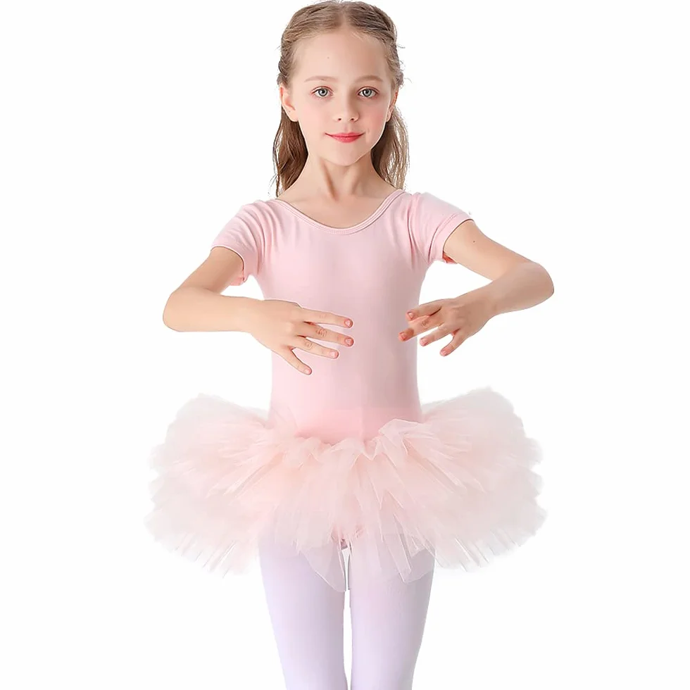 Bezioner Kinder Ballettkleidung Tütü Ballettkleid Mädchen Baumwolle Balletttrikot Kurzarm Ballettanzug Tanzbody mit Rock