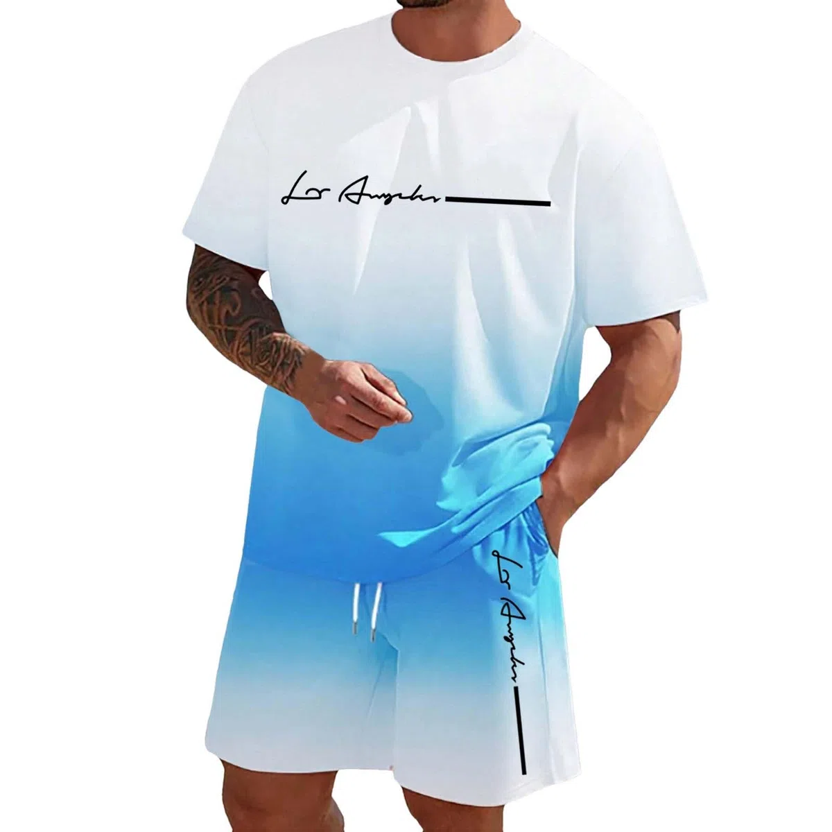 Trainingsanzug Herren Jogginganzug Aufdruck Zweiteiliges Set Freizeit Sportanzug Komfort Lässig 2 Teiliges Kurze Hosen + T Shirt Set Bequeme Freizeitanzug Männer