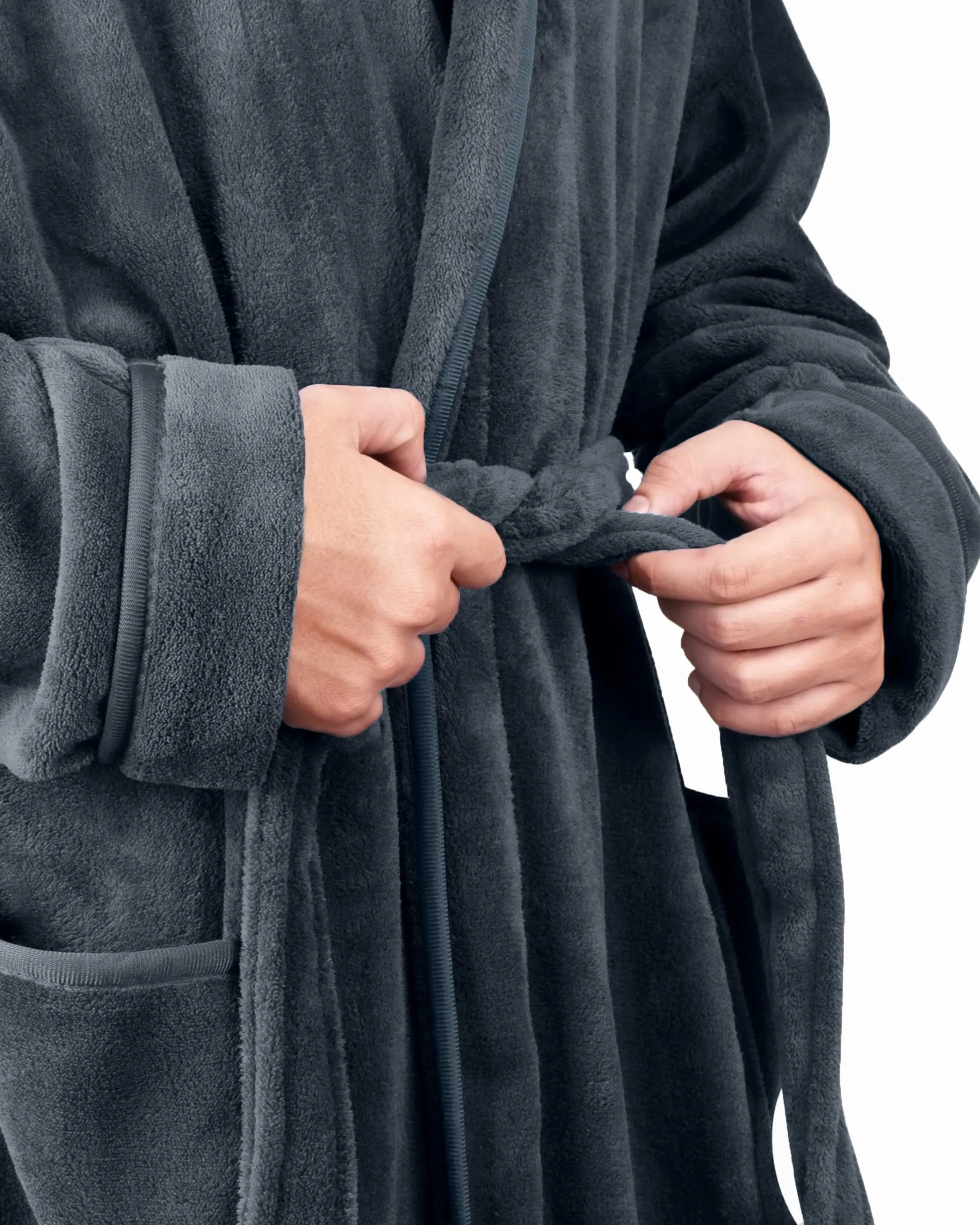 NY Threads Bademantel Herren Flauschig Fleece Kuschelig weich Schalkragen Morgenmantel fur männer
