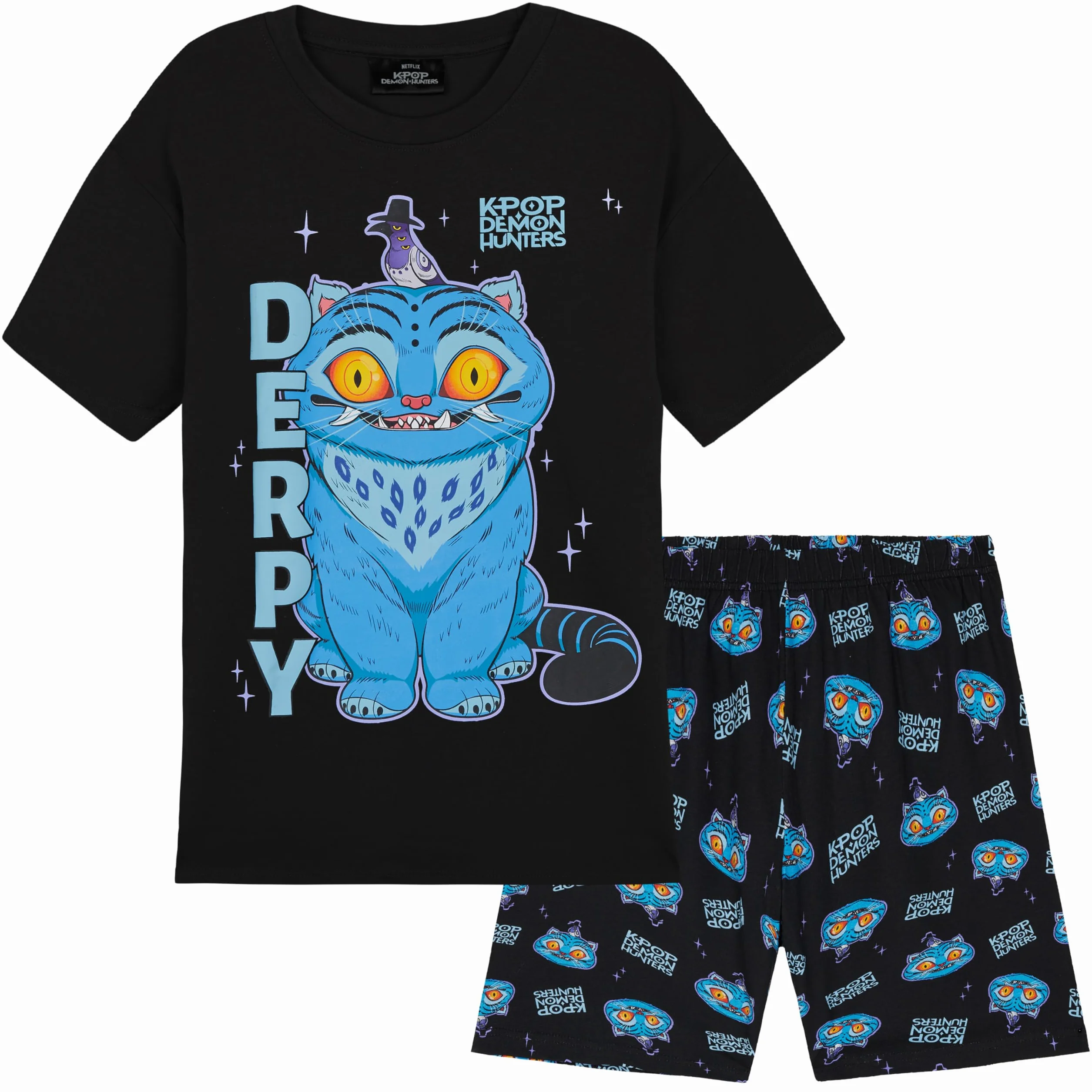 KPop Demon Hunters Schlafanzug Mädchen 116-164cm, 2-Teilig Sommer Pyjama Set mit Kurzarm T-Shirt und Schlafanzug Kurz, Geschenke für Mädchen
