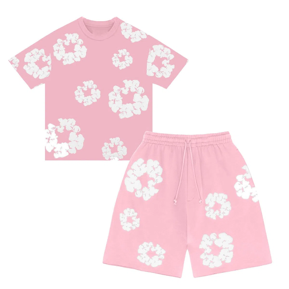 Generisch Jungen Mädchen T-Shirt und Shorts Set 2 Teiliges Sommer Trainingsanzug Jogginganzug Kinder Y2K Streetwear Blumen Motiv Kurzarm T-Shirts und Kurze Hose