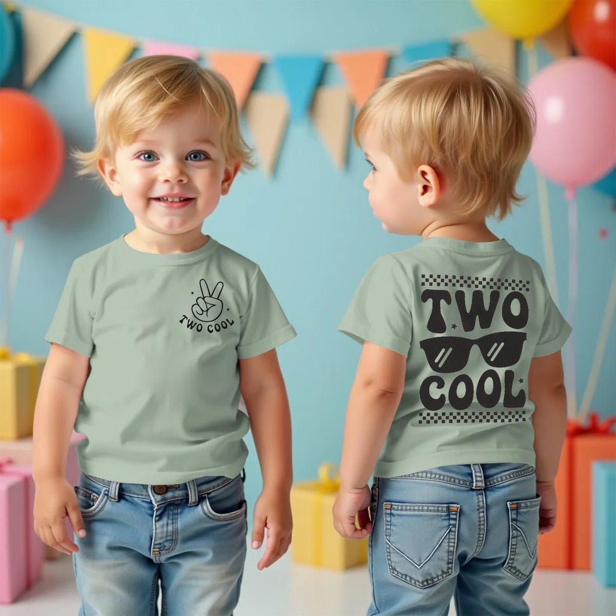 2. Geburtstag Junge T-Shirt Two COOL Tshirt für Kleinkinder mit Buchstaben Drucker Zweiter Geburtstags Shirt Sommer Kurzarm Kleinkind Announcement Outfit Baumwolle Babyshirt