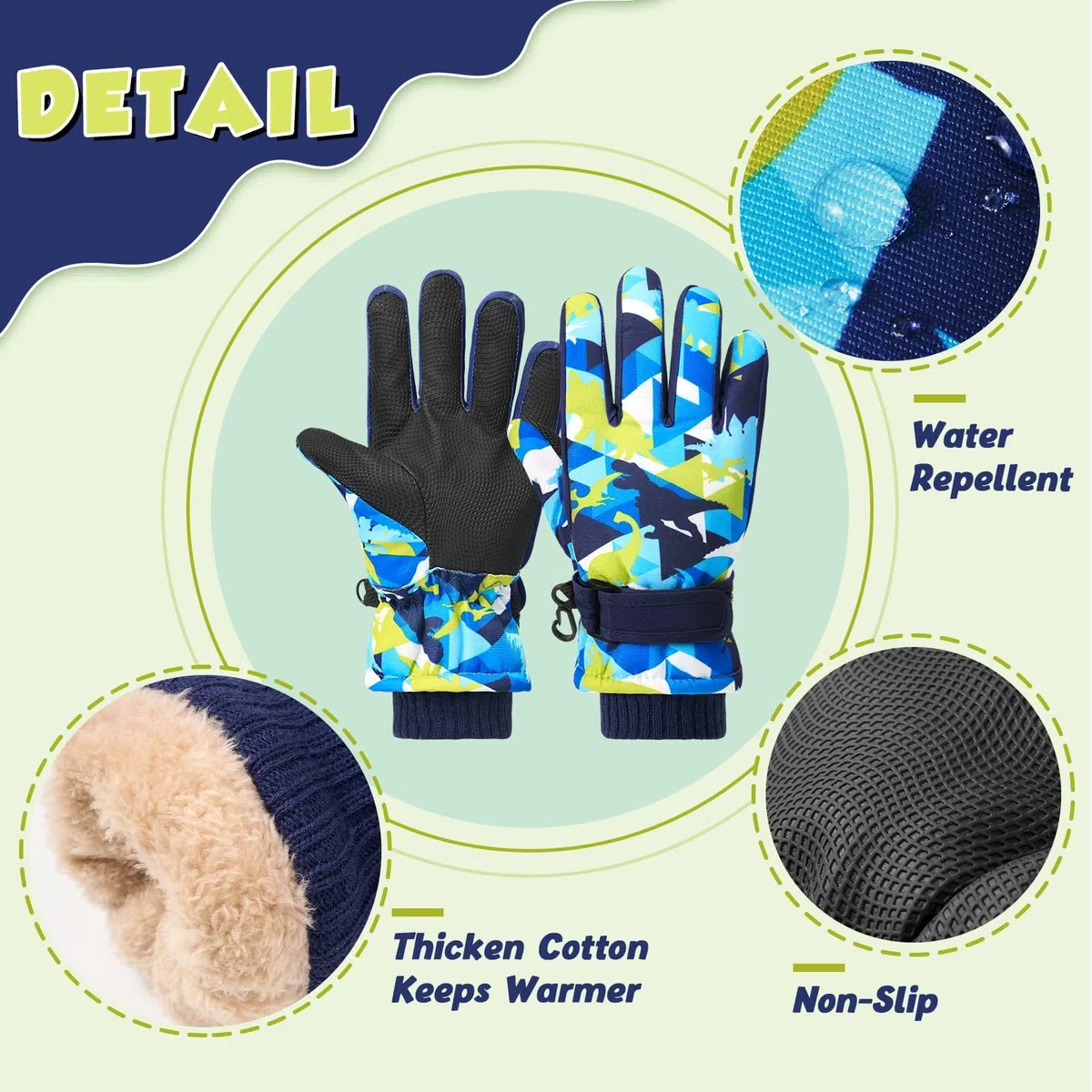 WAWSAM Kinder Ski Handschuhe Schneehandschuhe Kinder Winter Handschuhe Winddichte Warm Fleece Fahrradhandschuhe für Jungen Mädchen