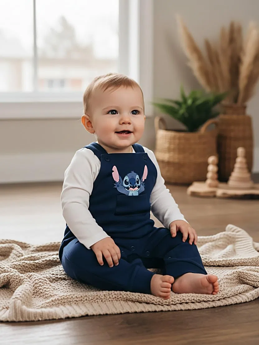 United Labels Disney Lilo & Stitch Baby Latzhose für Jungen - Stitch Hose mit Hosenträger Overall Blau