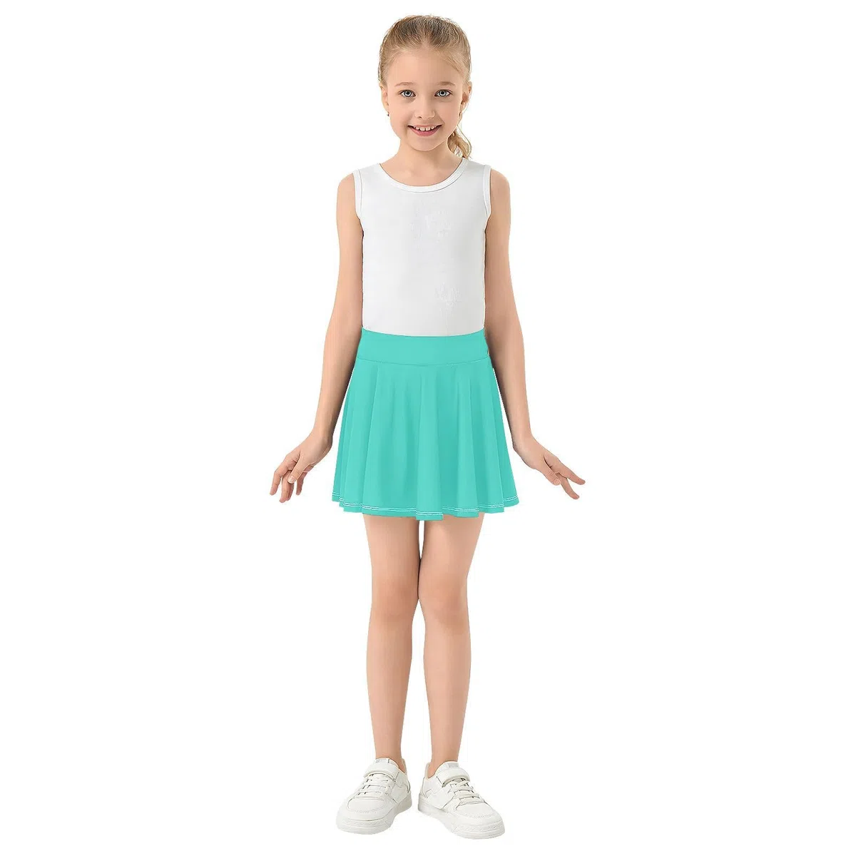 Türkisblauer athletischer Rock für Mädchen mit integrierten Shorts, Laufrock für Mädchen, Kinder, Faltenrock