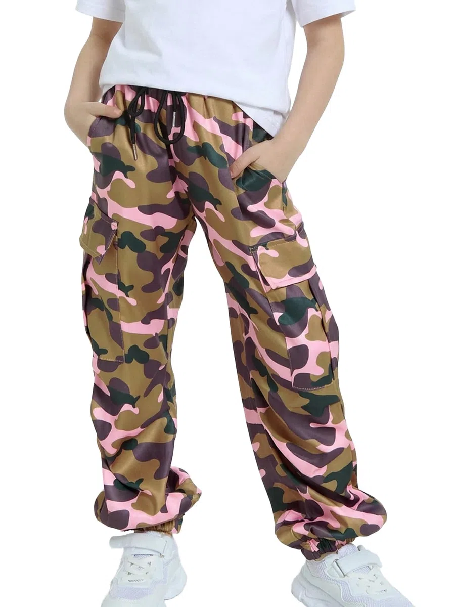 JiAmy Mädchen Cargo Hose, Elastische Taille Baggy Fallschirm Hose Multi Taschen Tanz Jogger Y2k Kinder Hosen für 5-14 Jahre