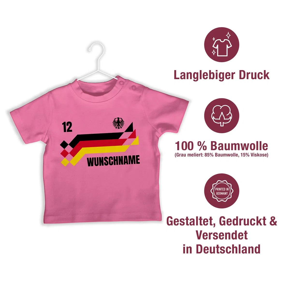 Geschenk mit Namen personalisiert by Shirtracer - Baby T-Shirt Mädchen Jungen - 2026 Fussball WM Fanartikel - Deutschland Trikot mit Name und Nummer Germany