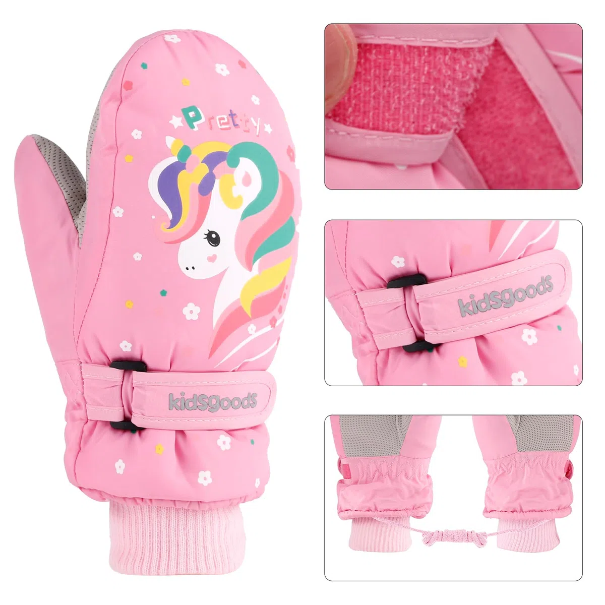 KAKU NANU Kinder Handschuhe Winter 2-6 Jahre Skihandschuhe Wasserdicht Warme Fleece Cartoon Kinderhandschuhe Outdoor Handschuhe Kinder Junge Mädchen Blau Rosa