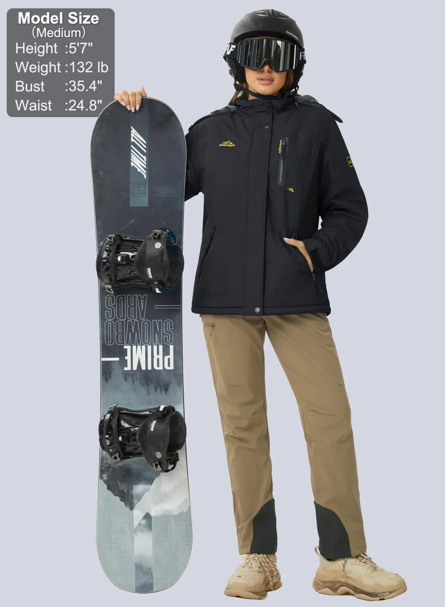MAGCOMSEN Winterjacke Damen Skijacke mit Fleece Parka Winter Softshell Jacke Ski Snowboardjacke Wasserdicht Windschutz