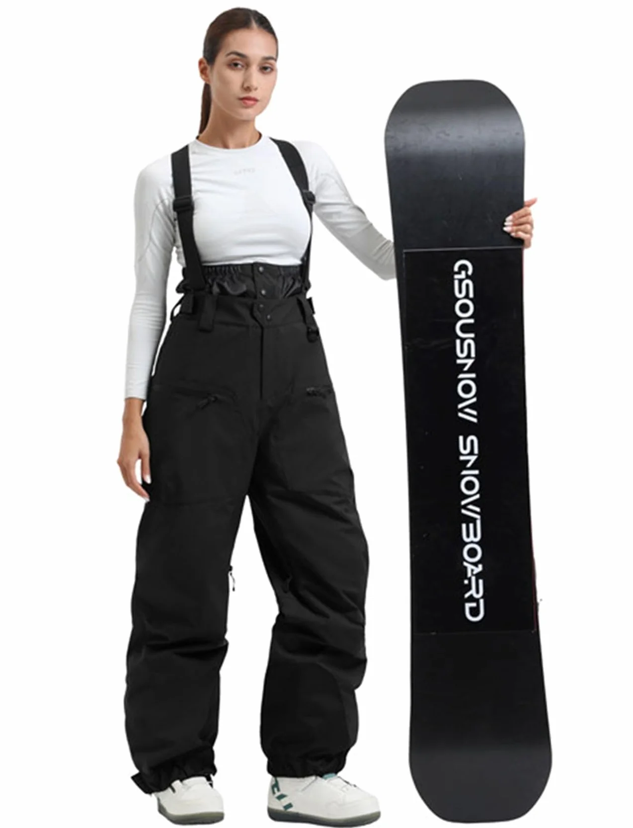 GSOU SNOW Herren Damen Skihose Baggy Snowboardhose Wasserdicht Winddicht Atmungsaktiv Warm mit Hosenträgern