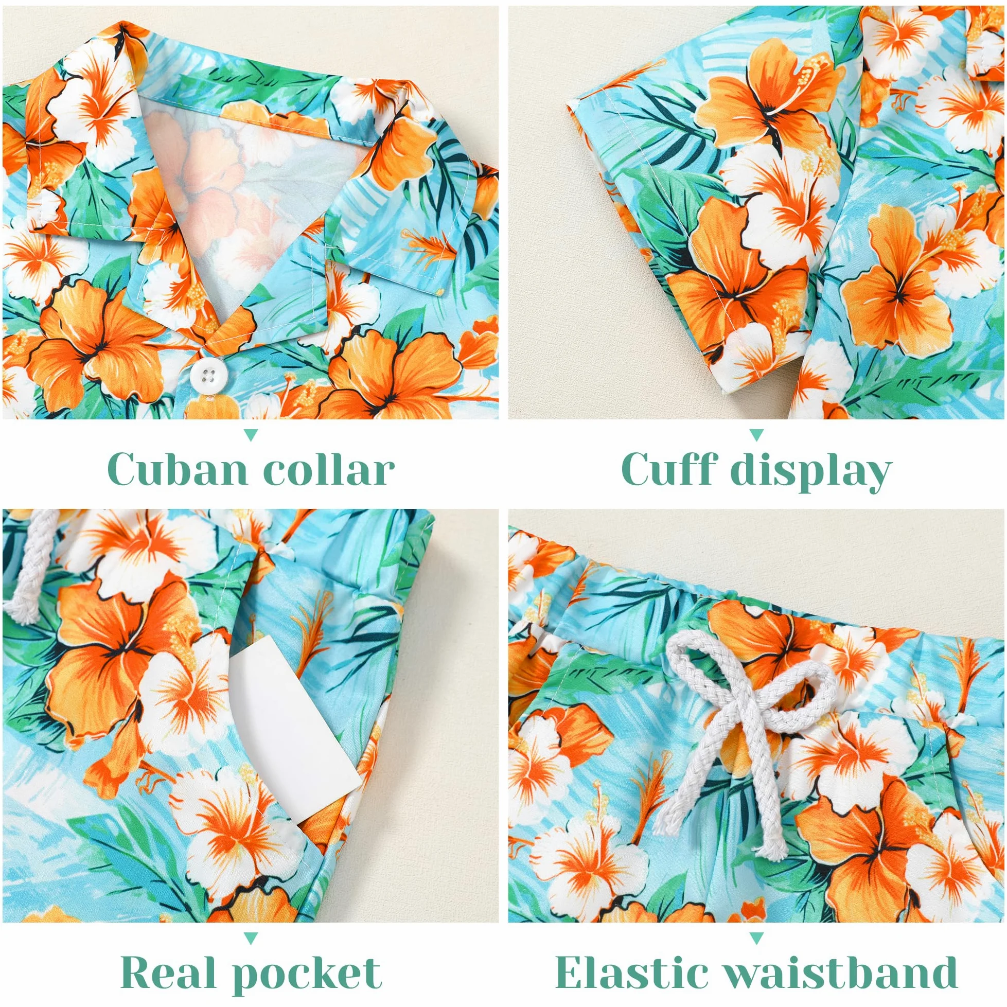 ZOEREA Jungen Kurzarm Strandhemd Set, Hawaii Design Strandshorts, Sommer Schnell Trocknend Bekleidung 6-7 Jahre