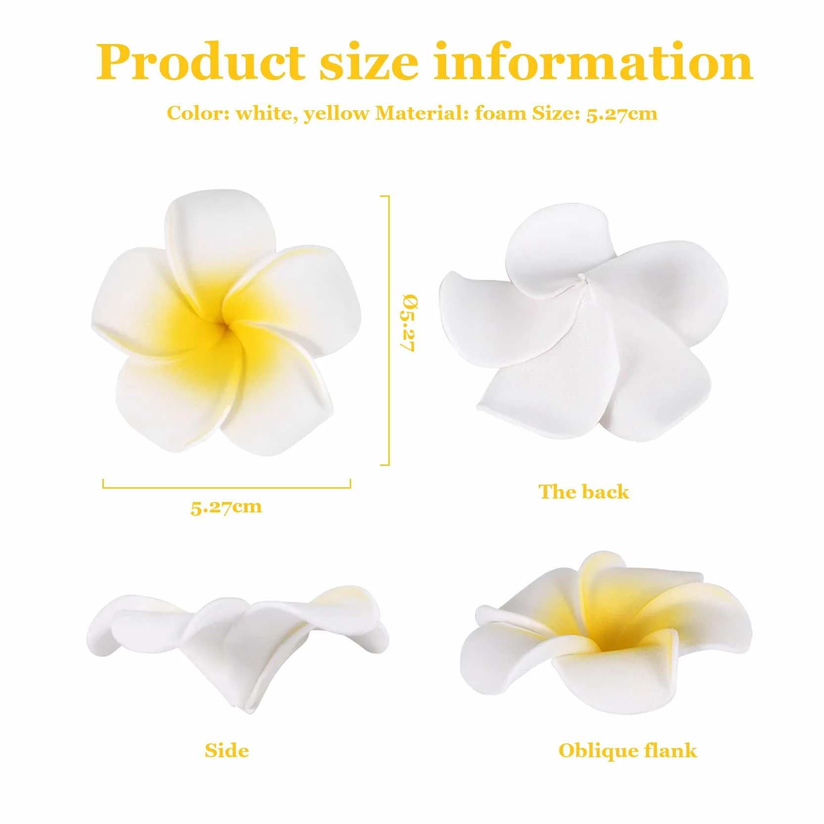 100Pcs Künstliche Frangipani Blumen, Hawaii Schaumstoff Plumeria Köpfe, Plumeria Blüten Haarspange, DIY Frangipani Hawaii Frangipani Kränze für Hochzeits Haarklammer Beach Party