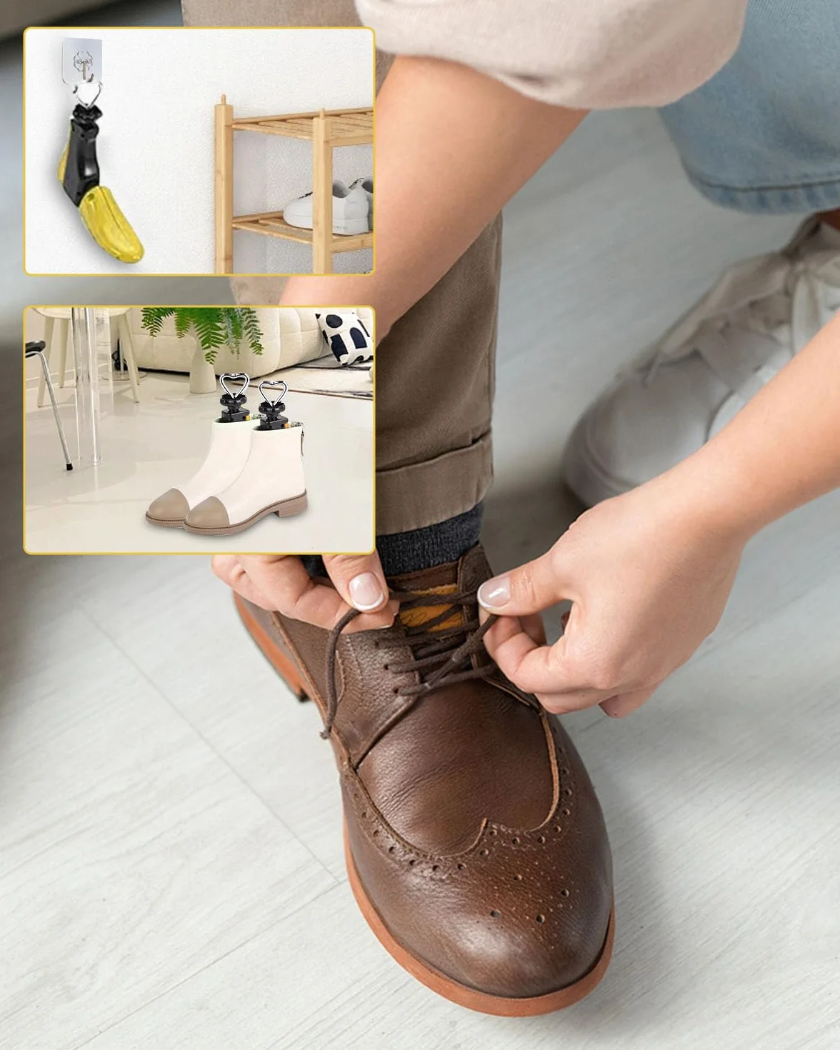 Schuhspanner, Herren Damen Stiefelspanner, Stiefelspanner mit Schuhlöffel, 4-Wege Kunststoff & Metall Schuhdehner, Schuhweiter für Einstellbare Länge und Breite Schuhstrecker