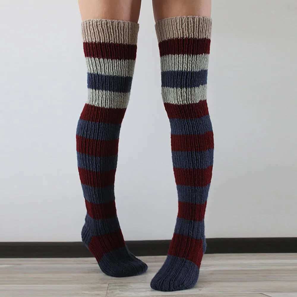 Overknee-Strümpfe für Damen, Strick-Beinwärmer für Damen, Overknee-Stiefelsocken mit Zopfmuster