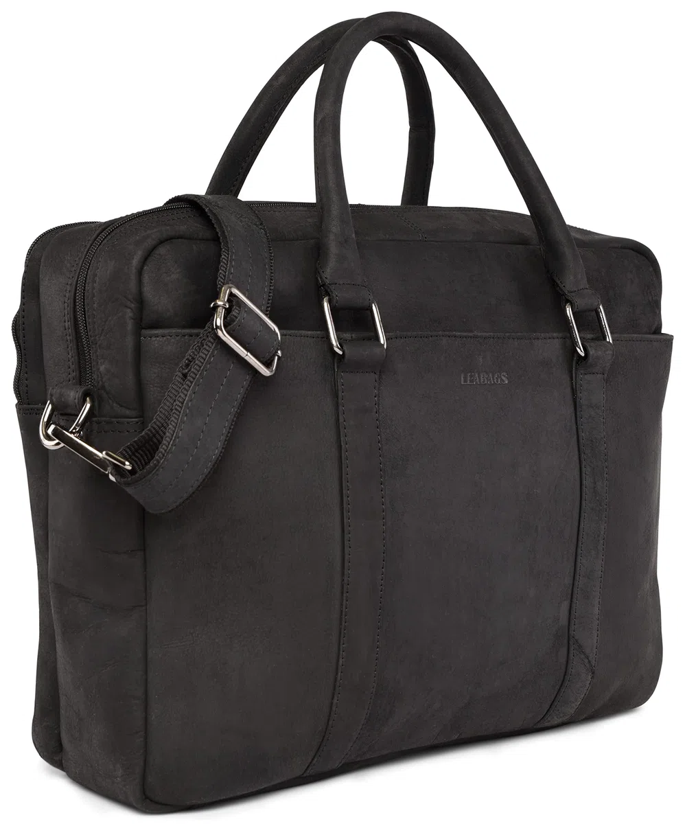 LEABAGS Leder Aktentasche Herren Damen Echtleder Laptoptasche 16 Zoll Umhängetasche Schultergurt Messenger Bag