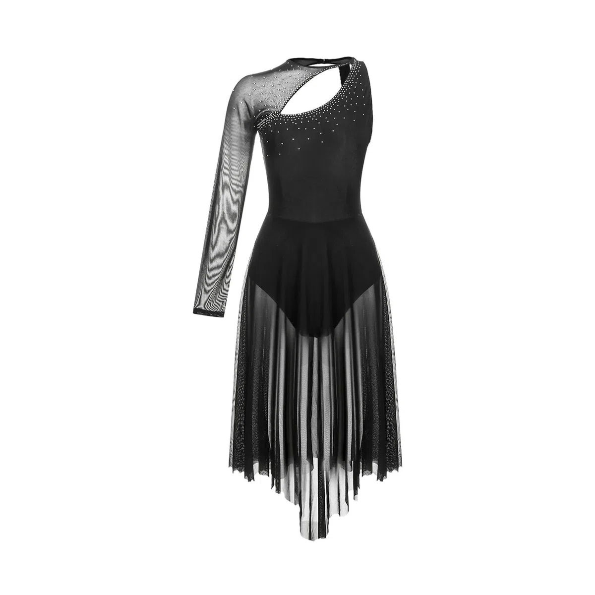 Eiskunstlaufkleid Damen Langarm Lyrisches Tanzkleid Bühnentanzbekleidung Transparentes Netz Gymnastikanzug Eislaufkostüm FüR MäDchen Und Damen
