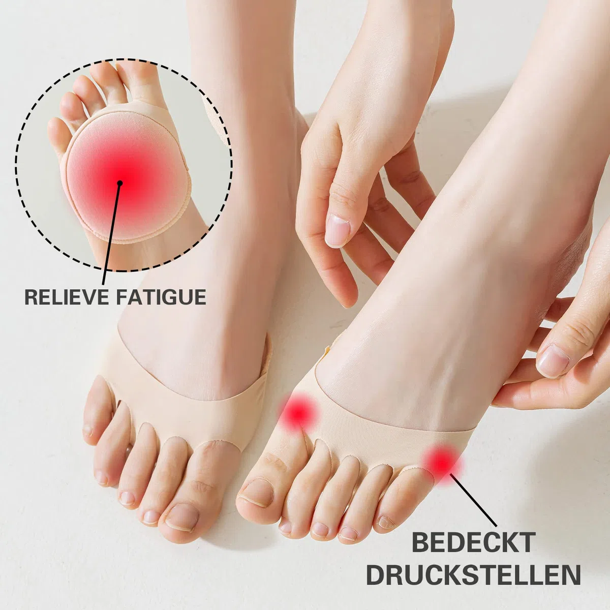 Caudblor 6 Paar Füßlinge Zehensocken damen Toe Socks Invisible Baumwolle Zehenkappe Vorfußpolster Schwarz Beige High Heel Kissen Schuheinlagen 36-39 39-42