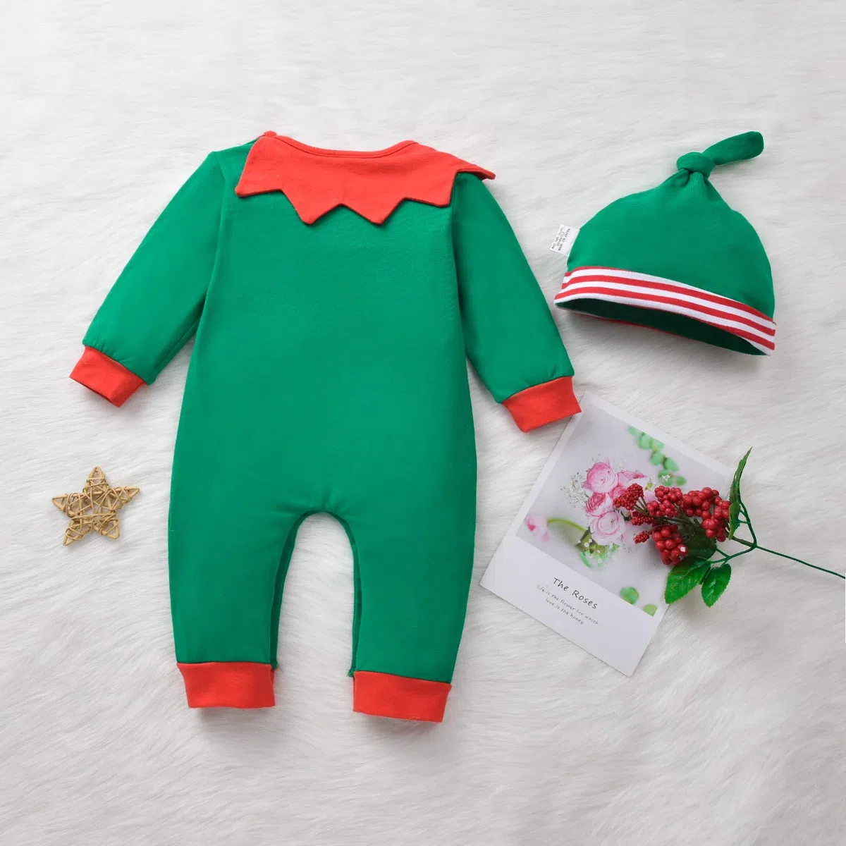 T TALENTBABY Weihnachten Kostüm Baby Kleidung Mädchen Jungen 0-3 Monate, Baby Overall Winter, Christmas Santa Elf Babykleidung Strampler, Grün Walkoverall Outfit, Neugeborenen Geschenk Set