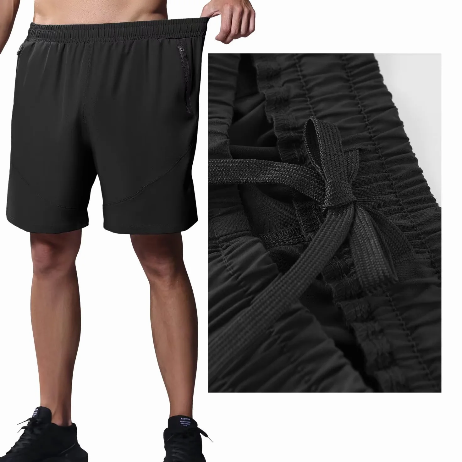 HMIYA Herren-Sport-Shorts, schnelltrocknend, mit Reißverschlusstaschen für Workout, Laufen, Training