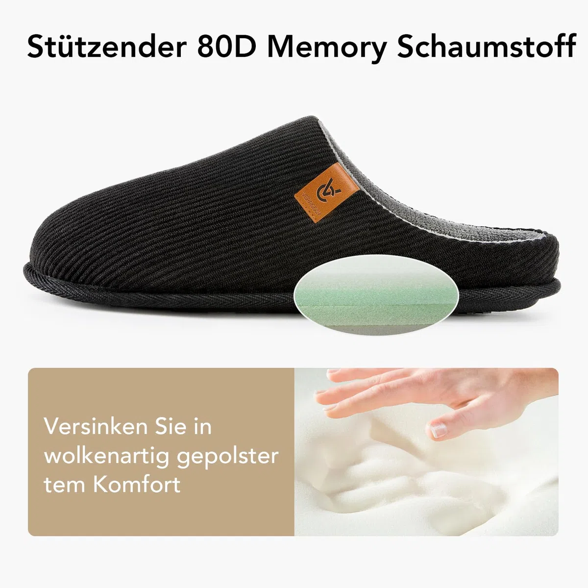 VeraCosy Männer gemütliche Pantoffeln Cord Gedächtnisschaum Innen Hausschuhe
