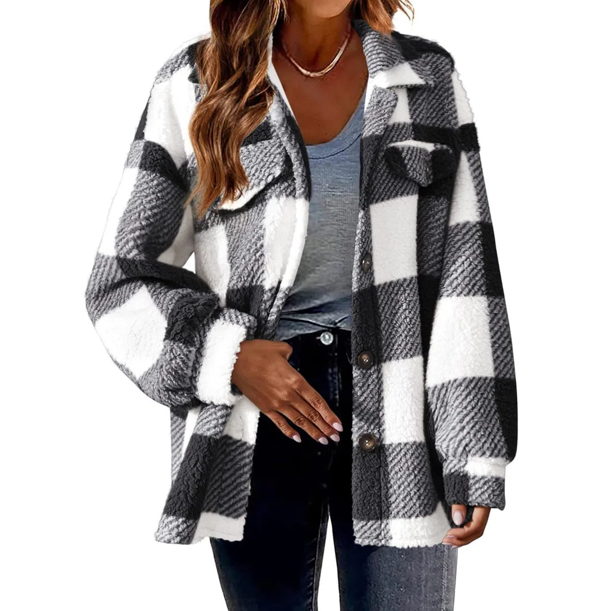Generisch Jacke Damen Lässige Lockere Winter-Lamm-Fleecejacke Für Damen Mit Taschen Und -Fleecejacke Online Shop