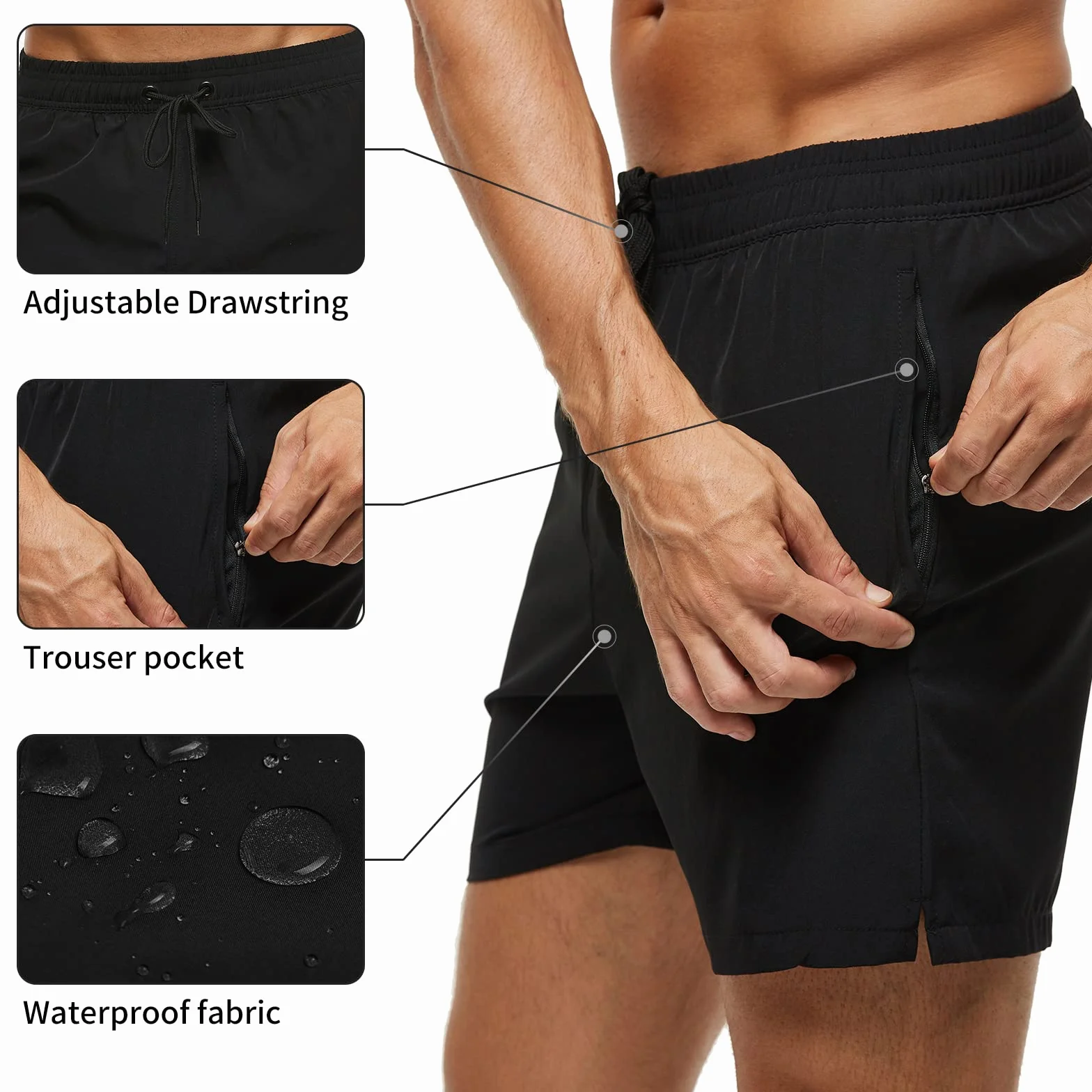 Badehose Herren mit Reißverschlusstasche Wasserabweisend Badehosen Männer Badeshorts Herren Atmungsaktiv Mit Tunnelzug Meshfutter