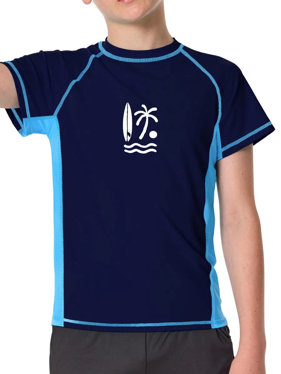 IHU Kinder UV Shirt UPF 50+ Jungen Badeshirt Kurzarm Rundhals Schwimmshirt Schnelltrocknende Badeanzug T-Shirt 2-18 Jahre