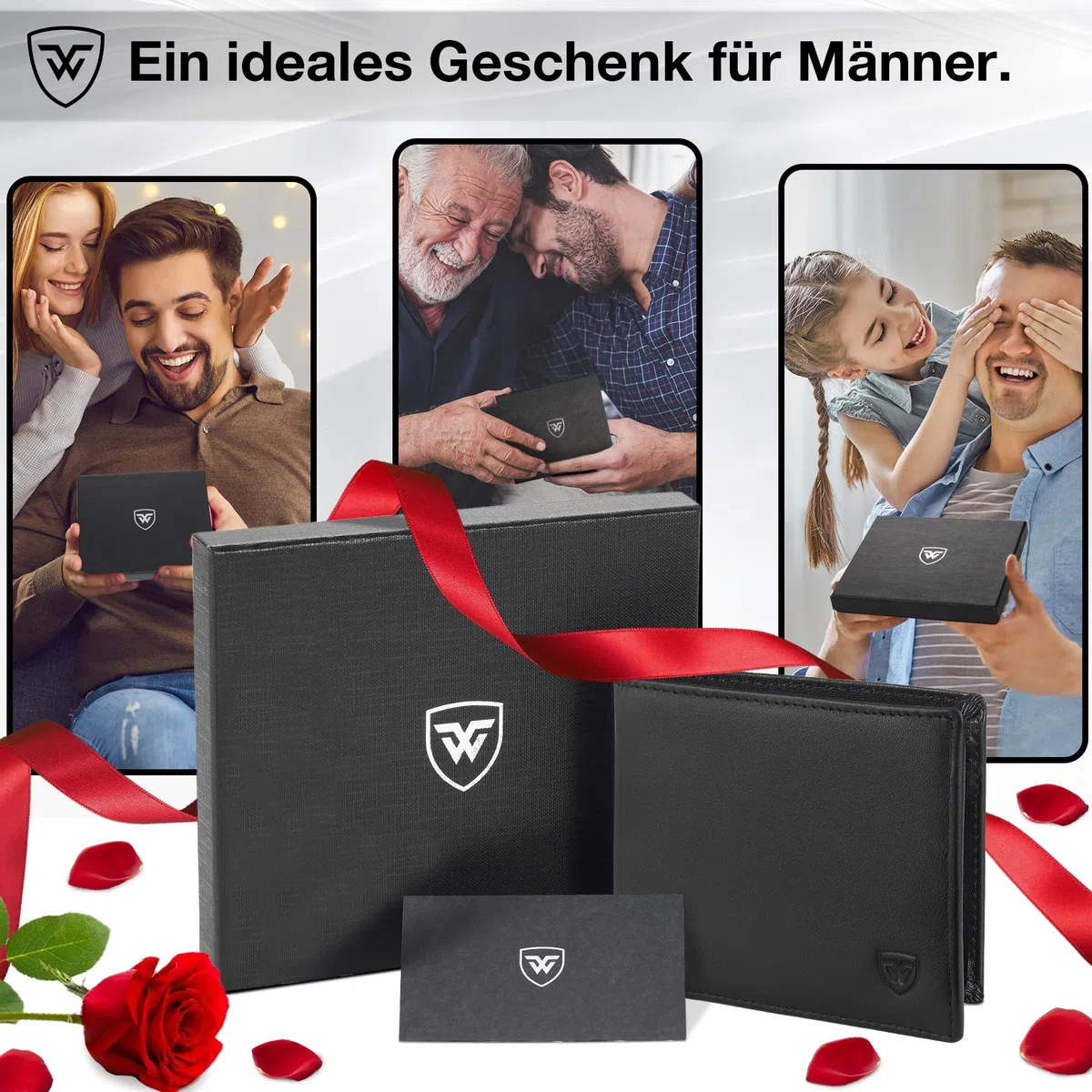 WONSEFOO Geldbörse Herren Leder mit RFID Schutz | Portmonee Slim mit 9 Kartenfächer Wallet Portemonnaie Herren Klein mit Münzfach | Geldbeutel Schwarz