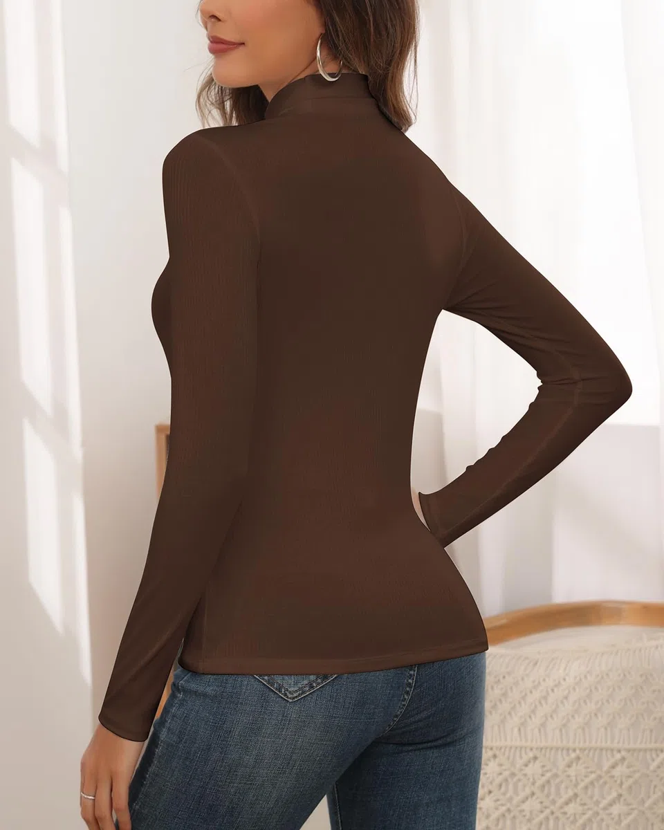 WOWENY Damen Rolli Stehkragen Langarmshirt Gerippt Rollkragenshirt Langarm Oberteil Unterziehrolli Elegant Basic Top
