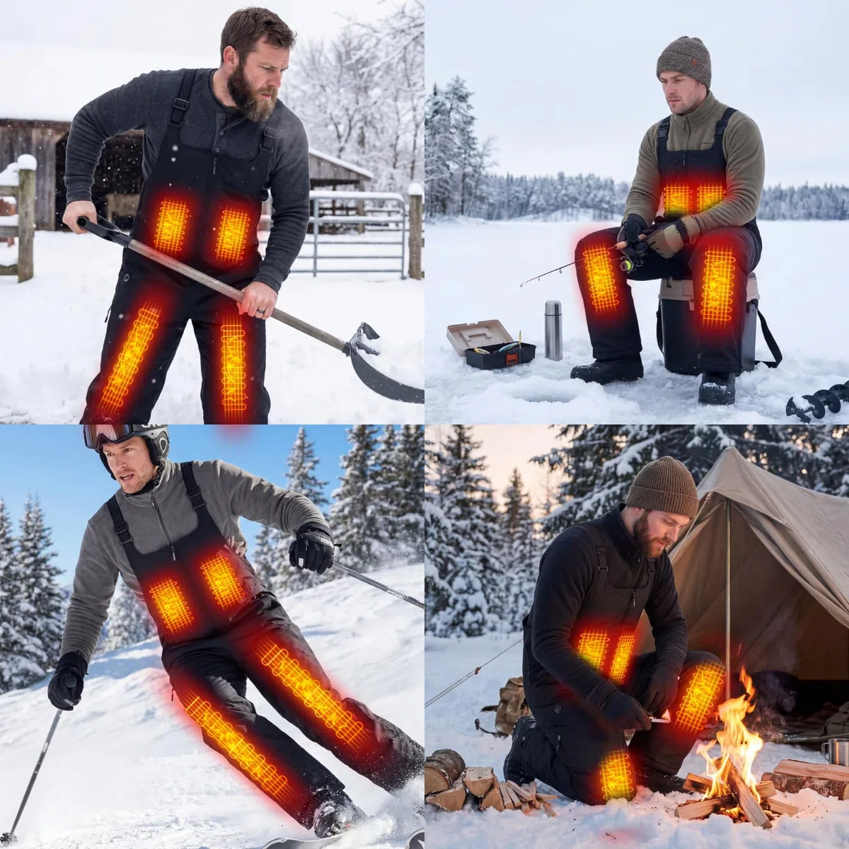 Beheizbare Latzhose Herren Hose mit 7,4V 16000mAh Akku, Wasserdicht Latzhosen für Herren Skihose, Winter Overall Beheizte Arbeitslatzhose Männer Berufshose mit vielen Taschen (XX-Large)