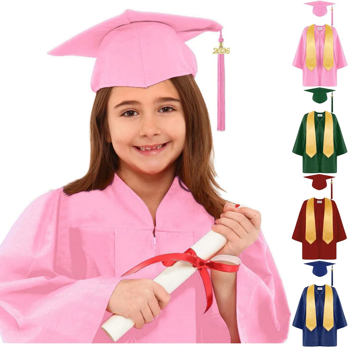 Generisch Abschlusskleid KinderAbschluss Talar Vorschul-Kindergarten-Abschlusskleid Mit Hut Absolventen Robe & Stola Schulabschluss Geschenk Mädchen Junge