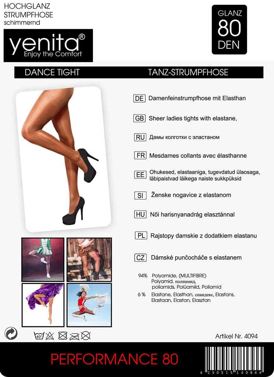 Yenita 2er Pack Tanzstrumpfhosen 80 Den, Ballett-, Cheerleader oder Gardestrumpfhose, Hochglänzend