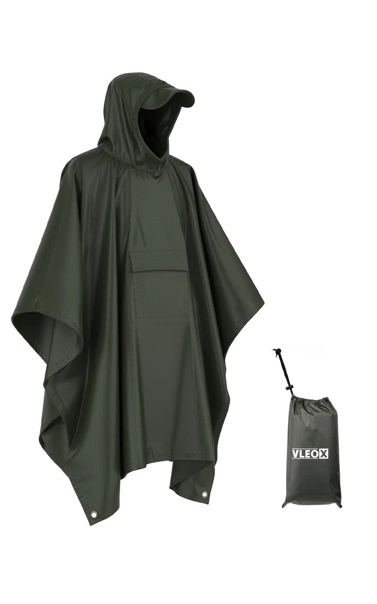 Wasserdichter Regenponcho, Leicht Atmungsaktiv Regencape, Unisex Regencape mit Kapuze, 3-in-1-Multifunktional Regenmantel Regenschutz Regen Poncho für Wandern, Camping, Angeln, Fahrrad