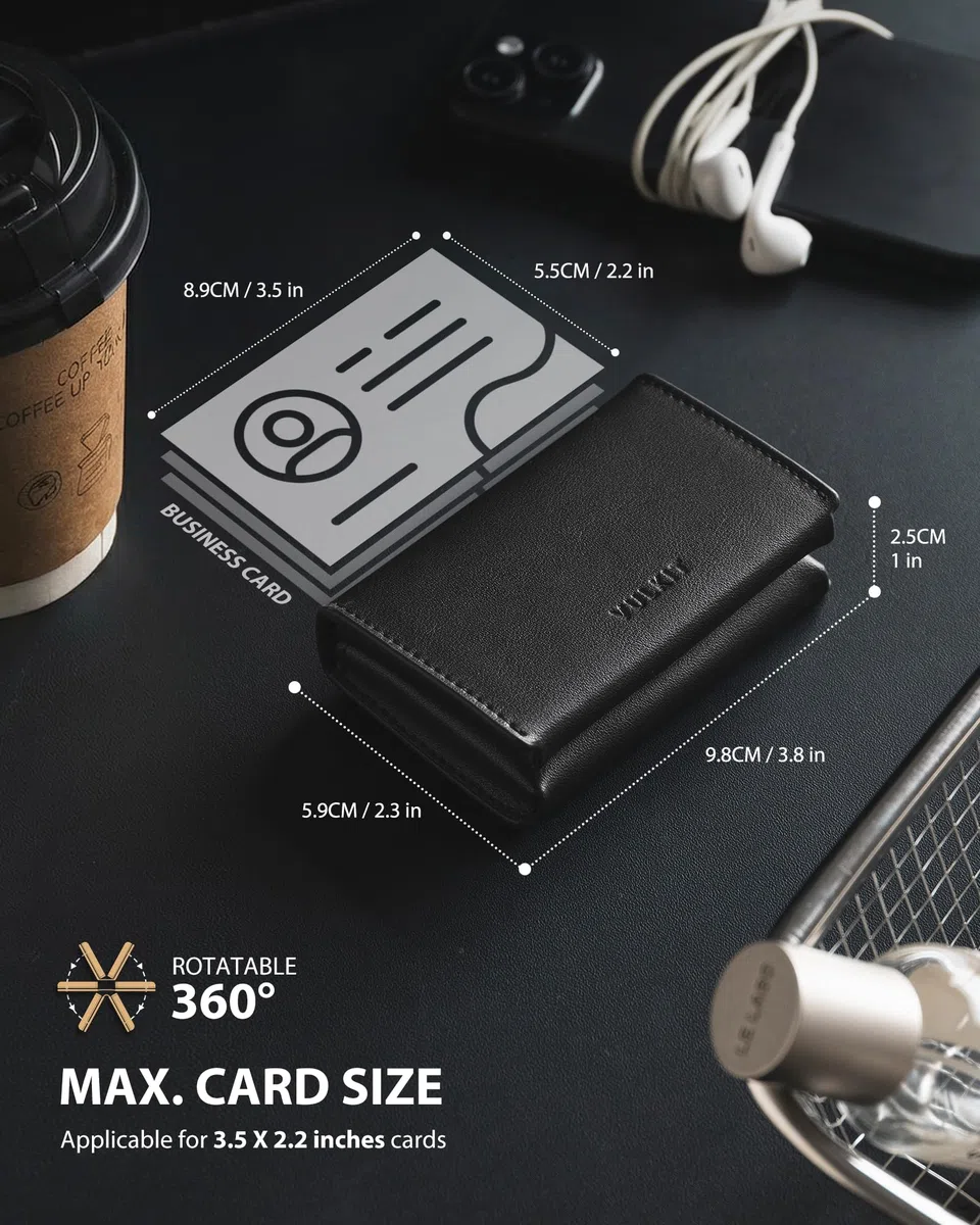 VULKIT Visitenkartenetui aus Leder, RFID-Blockierung, Magnetverschluss, 2 große Fächer für bis zu 40 Karten, in Geschenkbox verpackt, Schwarz