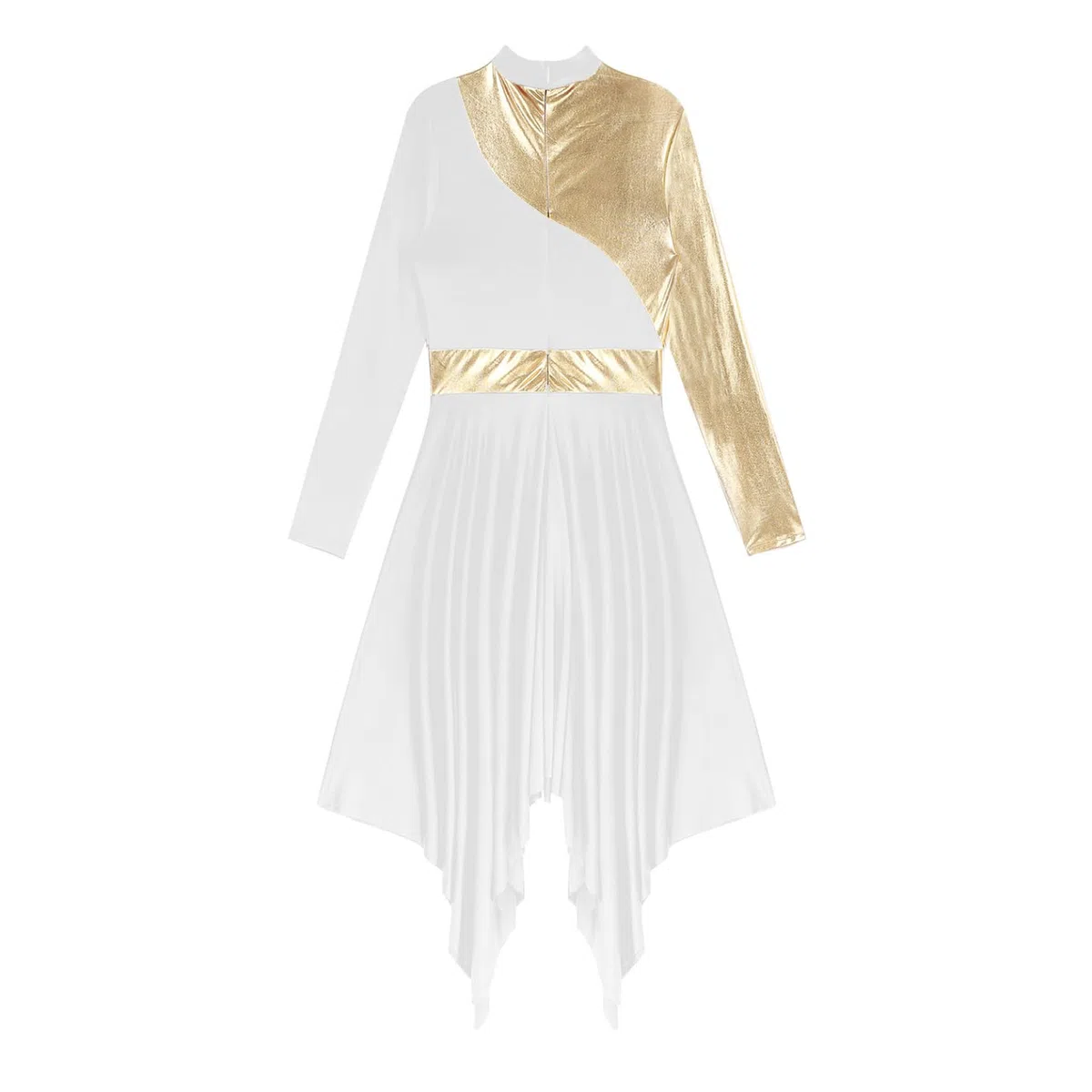 inlzdz Tanzkleid Damen Eiskunstlauf-Kleid Langarm Asymmetrischer Saum Kleider Ballettkleid Ballettkleidung Turnanzug Tanzkostüm für Abschlussball