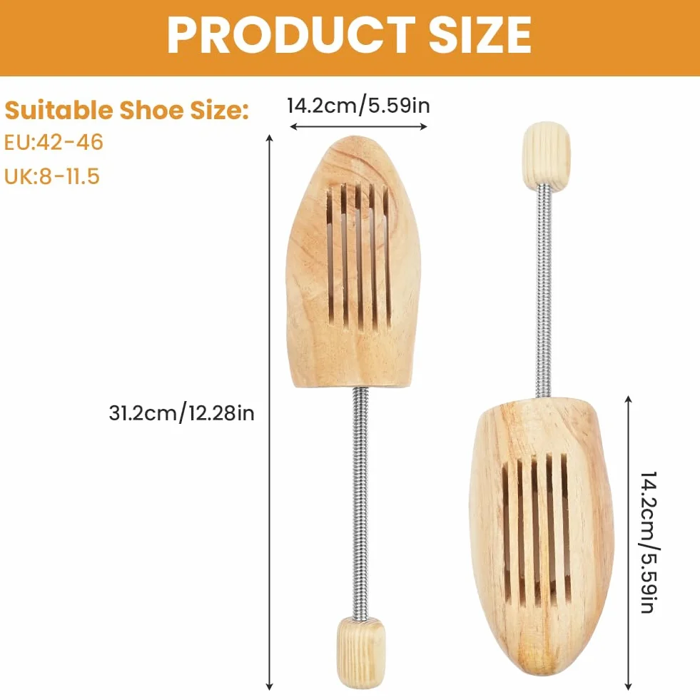 Schuhspanner für Damen und Herren, 1 Paar Holz Spiralfeder Schuhspanner, Holz-Schuhformer, Schuhstrecker, Schuhspreizer Schuh Knickschut Schuhdehner für Stiefel Oder Sneaker Geeignet (Gr. 42-46)