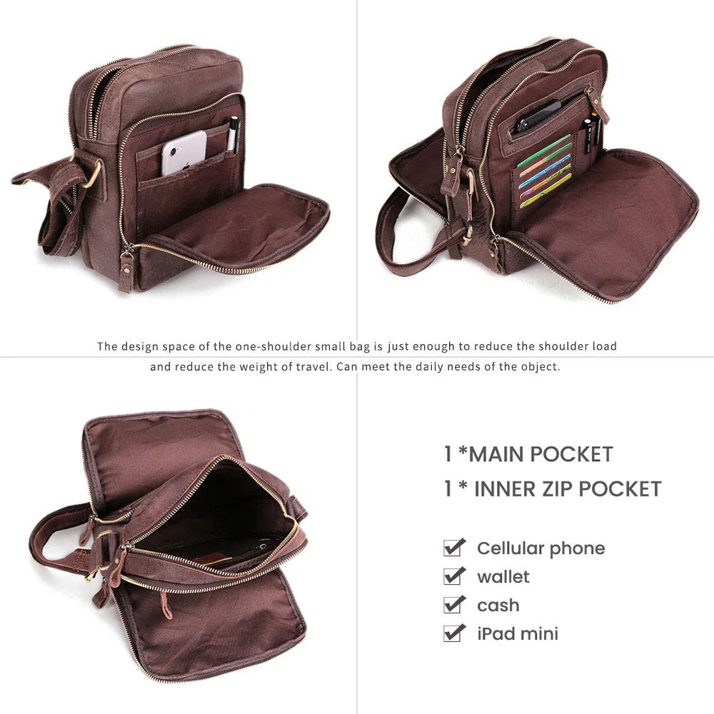 BAIGIO Umhängetasche Herren Leder Schultertasche Vintage Messenger Bag mit Schultergurt Dunkelbraun