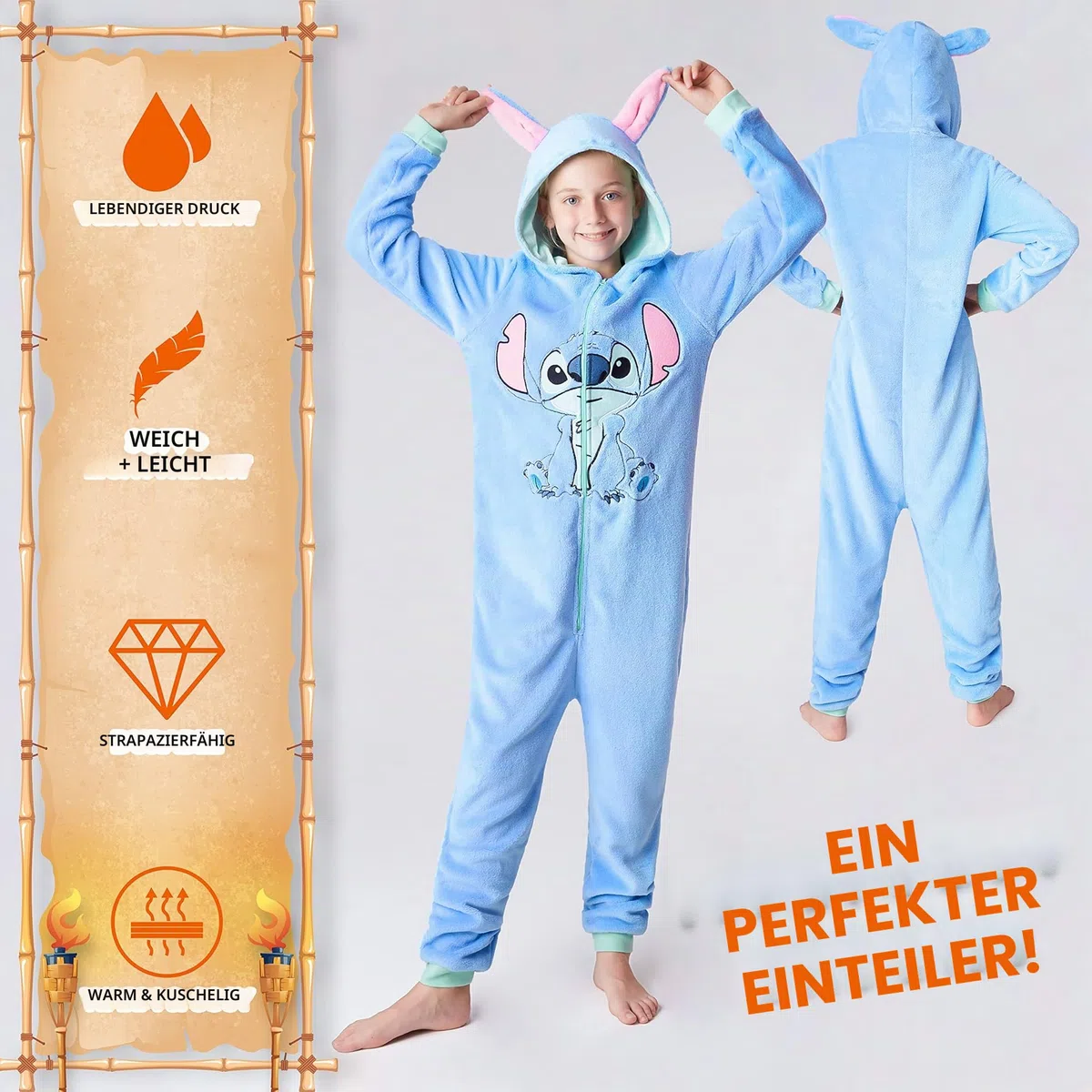 Disney Stitch Onesie Mädchen, Kuschelige Warm Einteiler Schlafanzug Kinder, Baby Yoda Geschenke für Mädchen Weihnachten
