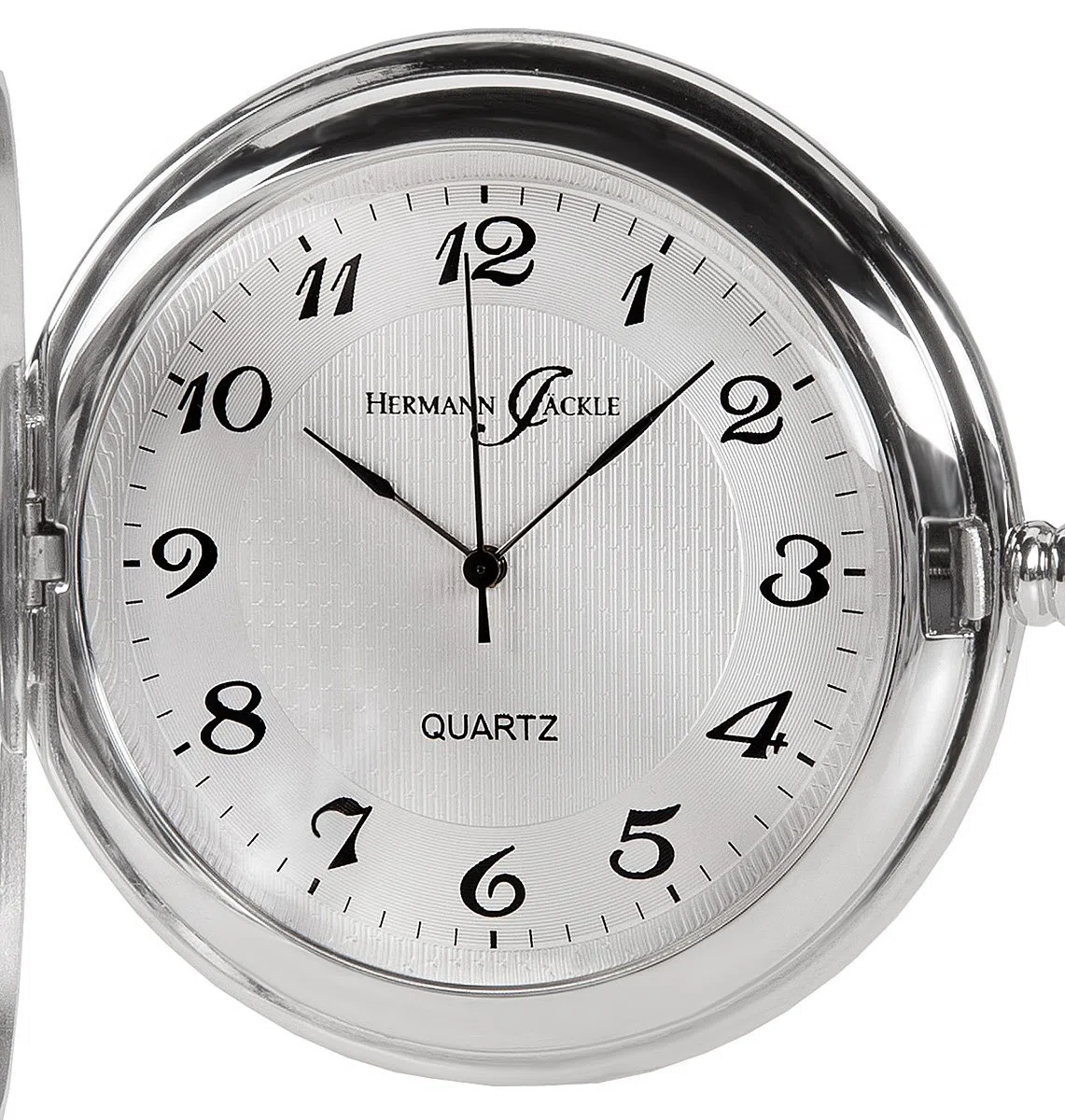 Hermann Jäckle Herren Taschenuhr Todtnau Quarz Silber 50 mm | Quarzwerk, Sprungdeckel, großes Zifferblatt mit arabischen Zahlen, inklusive Kette und Reiseetui