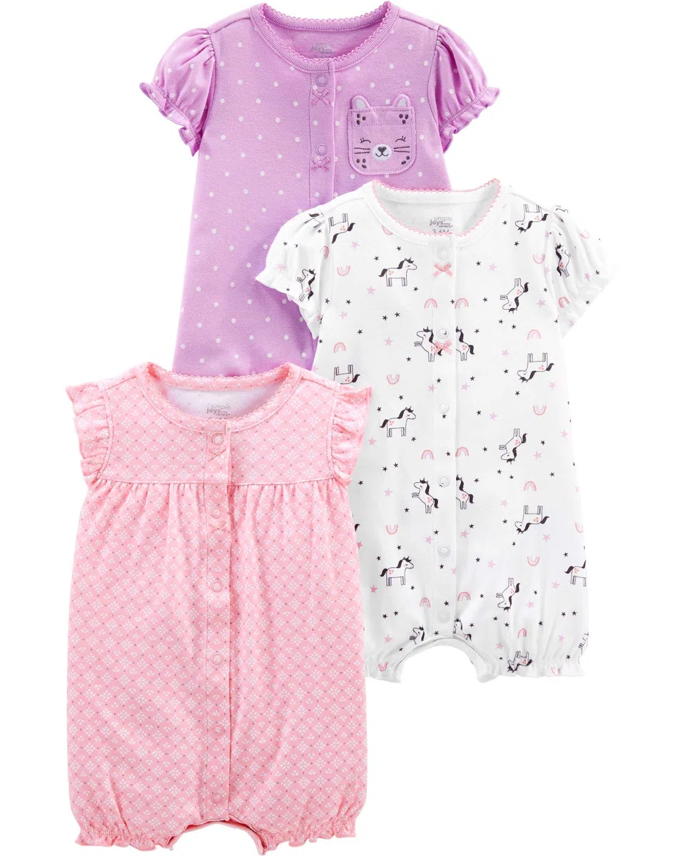 Simple Joys by Carter's Baby - Mädchen 3-pack Snap-up Rompers Strampler