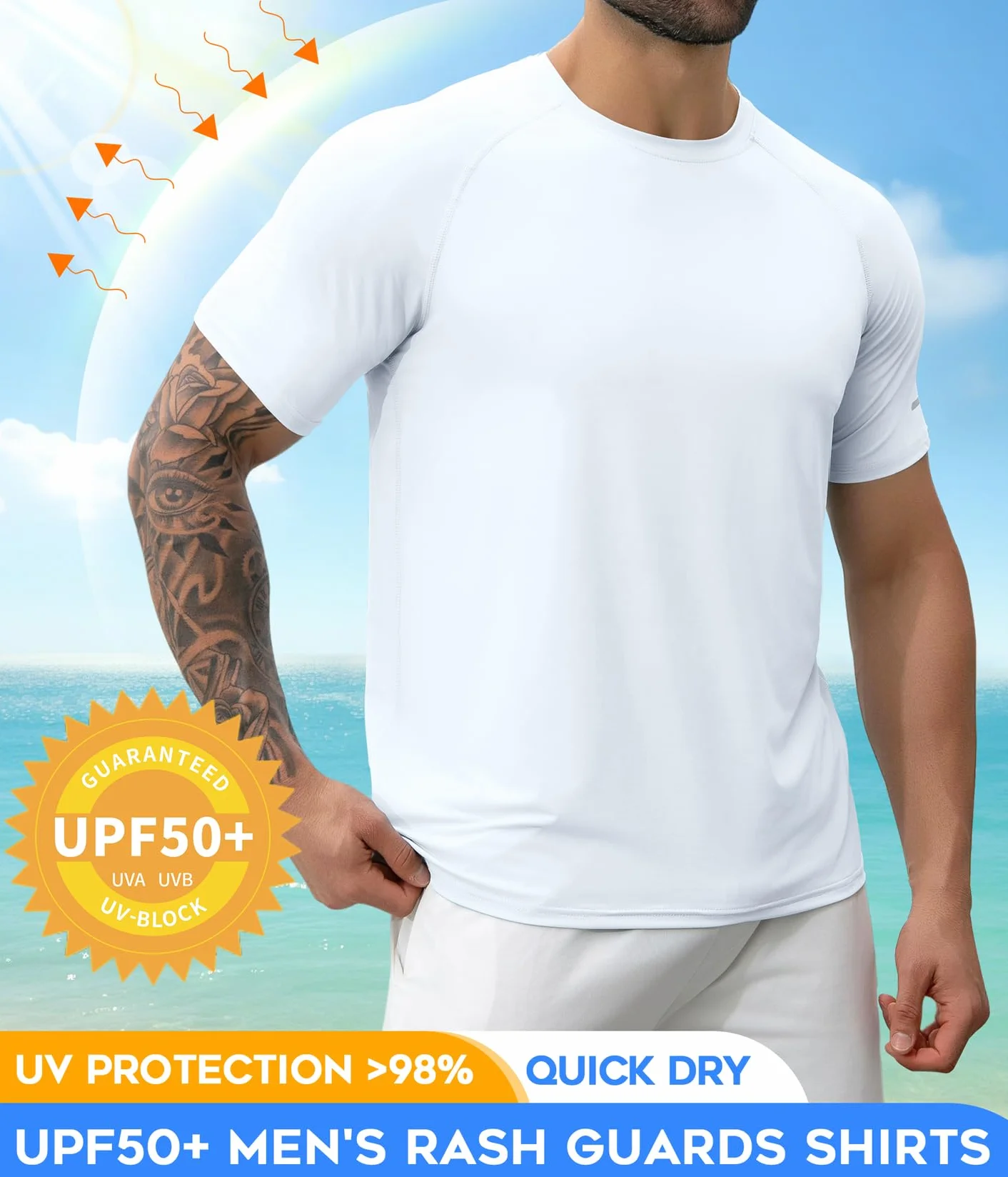Boyzn 1 or 3er Pack UV Shirt Herren Schwimmshirt UPF 50+ UV Schutz T-Shirt Atmungsaktiv Schnelltrocknend Funktionsshirt Herren Kurzarm Rashguard Badeshirt Wandershirt Surf Sport Shirt für Schwimmen