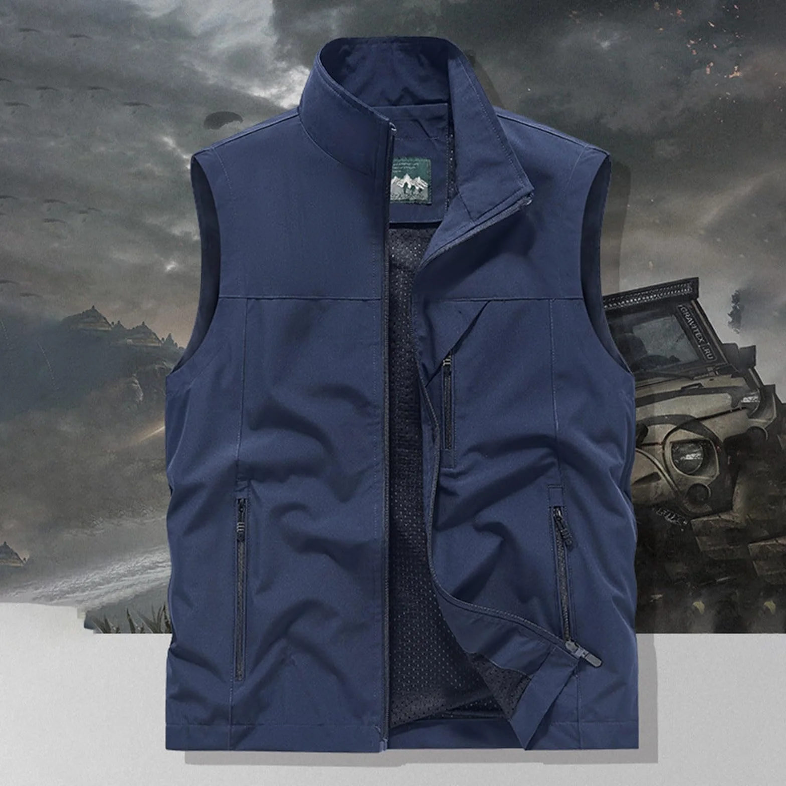 Generisch Weste Herren, Ärmellose Mesh Design Fahrradjacke Große Größen Jacke Übergangsjacke Bequeme Laufweste Mit Taschen Und Reißverschluss Baggy Einfarbig Oberbekleidung Für Camping