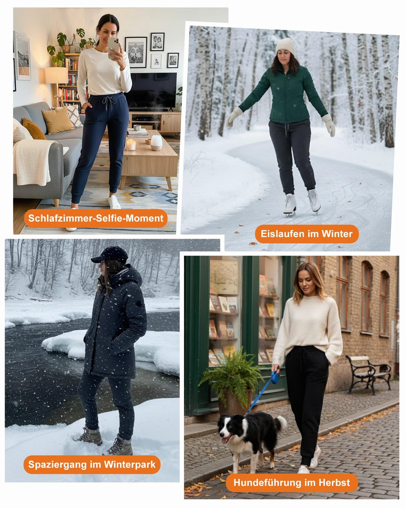 Damen Thermo Jogginghose Gefüttert – Sweatpants & Winterhose mit Fleece, Hohe Taille, Taschen – Warme Sport- & Freizeithose (-10℃ bis 15℃)