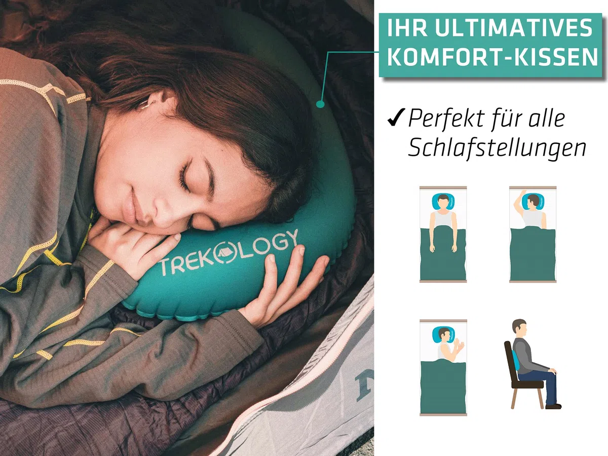 TREKOLOGY Camping Kissen Ultraleicht – Aufblasbares Nackenkissen für Camping, Trekking, Wandern, Strand – Ergonomisches Kopfkissen - Aufblasbares Kissen/Campingkissen für Outdoor-Aktivitäten