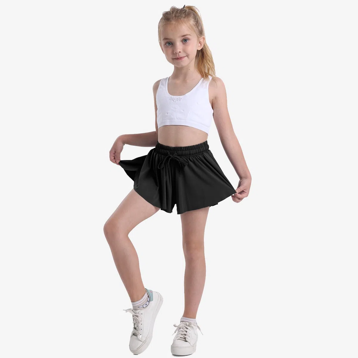 KAKU NANU Flowy Shorts 2-in-1 Röcke und Skorts für Mädchen 5–12 Jahre,6 Farben elastischer Skort mit Tasche Tennis Gymnastik Schule PE Sport